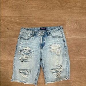Blue Spice Light Blue Distressed Denim Shorts